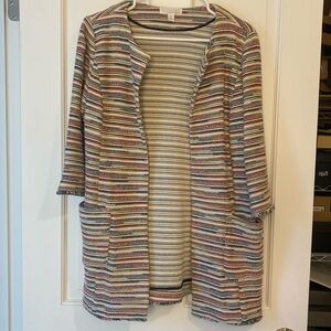 $200 Emerson Rose Anthropologie long open jacket blazer tweed multicolor pockets